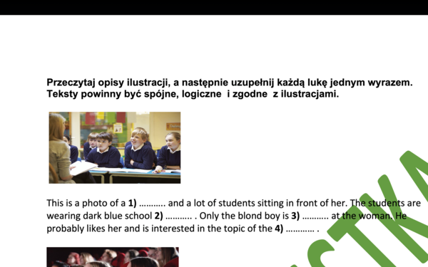 Uzupełnianie opisów ilustracji - egzamin ósmoklasisty i nie tylko