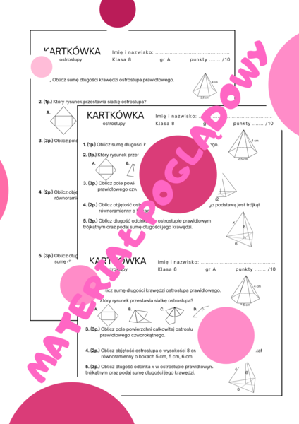 Kartkówka - ostrosłupy. Klasa 7. Klasa 8
