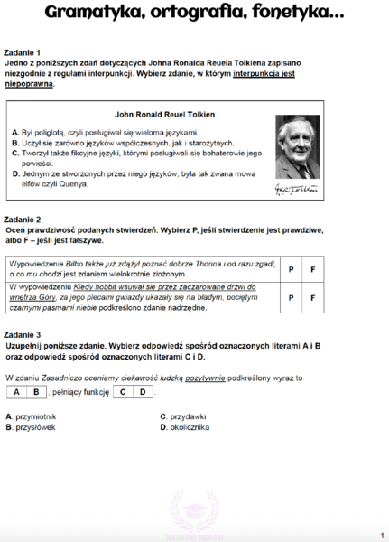 Zadania egzaminacyjne z j.polskiego - Gramatyka, ortografia, fonetyka