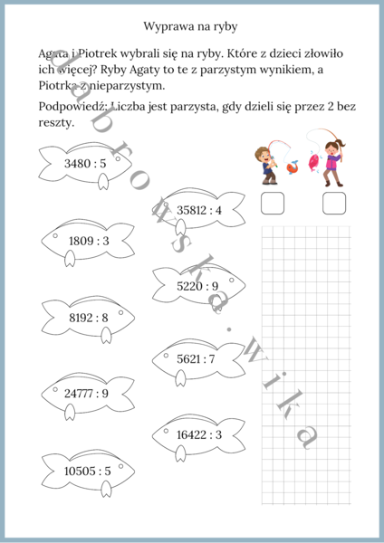 Wyprawa na ryby - dzielenie pisemne