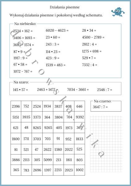 Działania pisemne - kodowanka