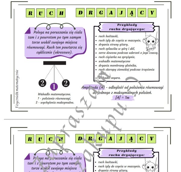 Ruch drgający - wklejka do zeszytu.