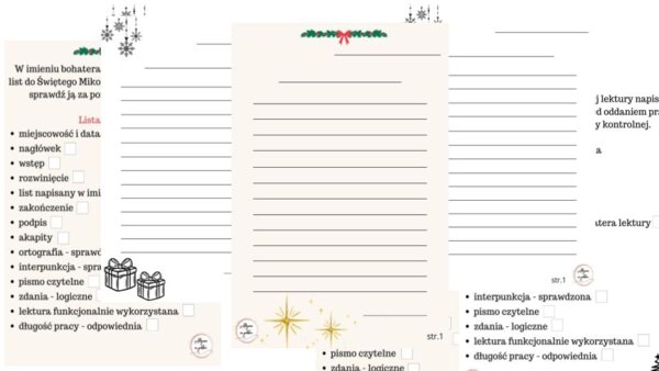 List do Mikołaja - szablony + listy kontrolne