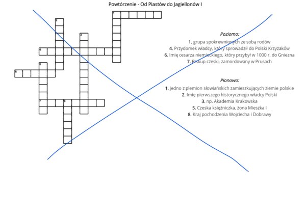 Krzyżówka powtórzeniowa - Mieszko I, Bolesław Chrobry, Kazimierz Wielki