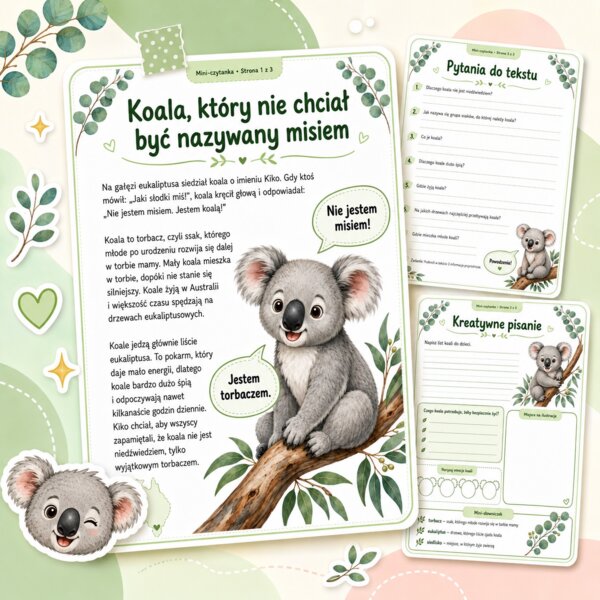 Koala nie jest misiem - mini czytanka z zadaniami