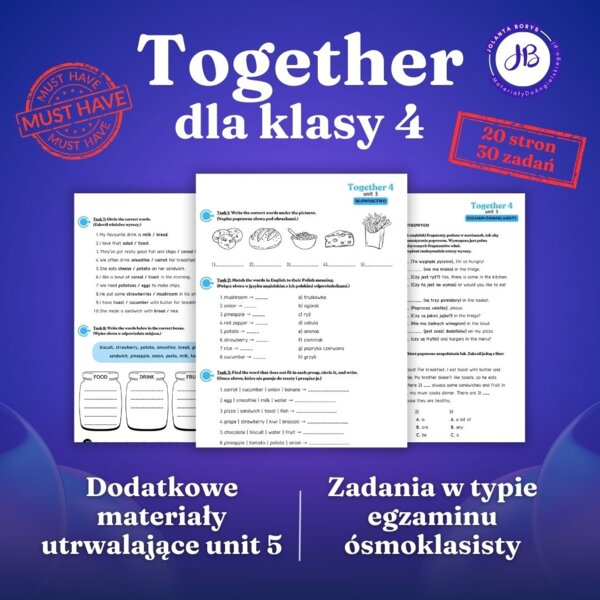 Together 4 Unit 5 - materiały dodatkowe: słownictwo, gramatyka, komunikacja, czytanie, egzamin ósmoklasisty - karty pracy, ćwiczenia