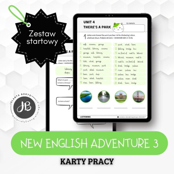 New English Adventure 3 - Unit 4 There's a park - 2 karty pracy