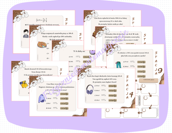 Stacje zadaniowe/pomysł na lekcję - procenty  (klasa 6-7).