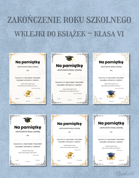 Wklejki do książek na zakończenie roku - klasa 6