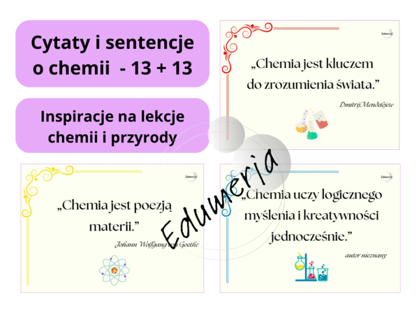 Chemiczne cytaty - 13 + 13 kart inspirujących - wersja pełna i ekonomiczna do wydruku