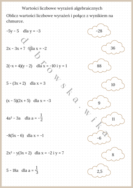 Wartości liczbowe wyrażeń algebraicznych