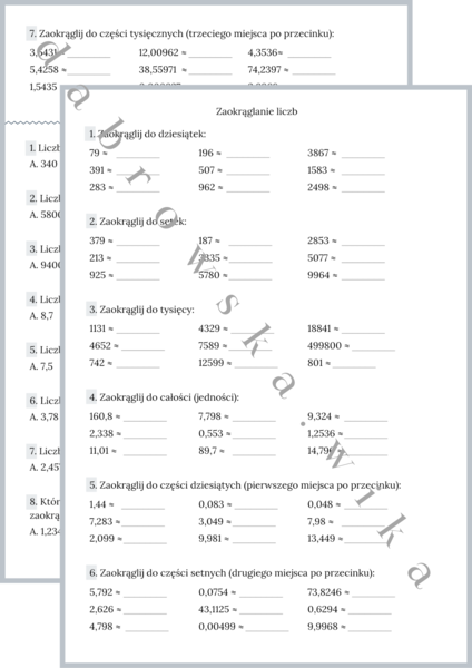 Zaokrąglanie liczb - zestaw zadań