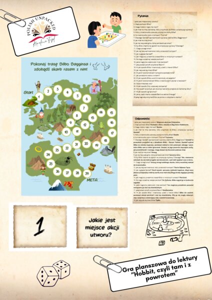 Gra planszowa "Hobbit", grywalizacja, praca z treścią lektury język polski