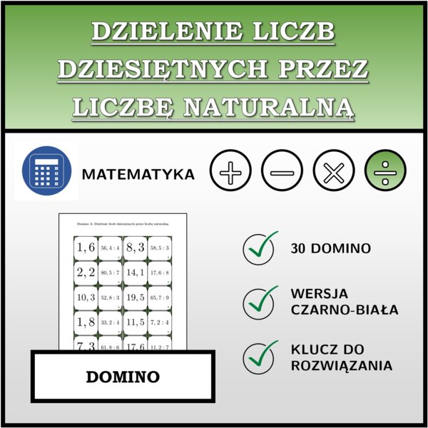 Domino - Dzielenie liczb dziesiętnych przez liczbę naturalną | matematyka
