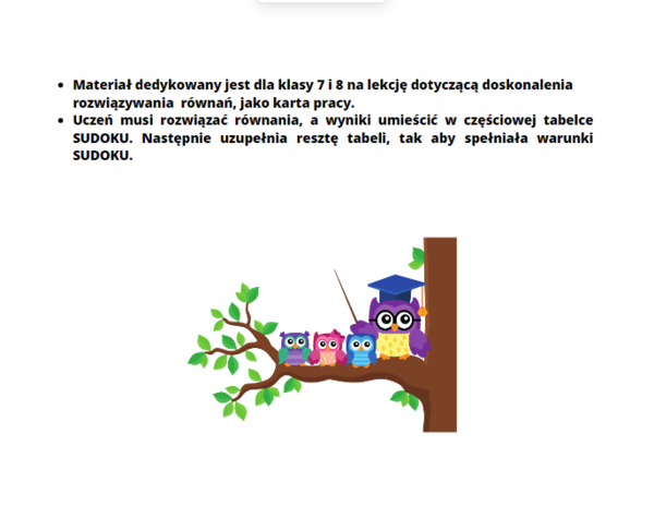 Niedokończone SUDOKU - rozwiązywanie równań