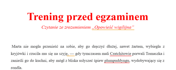 Trening przed egzaminem - ,,Opowieść wigilijna''