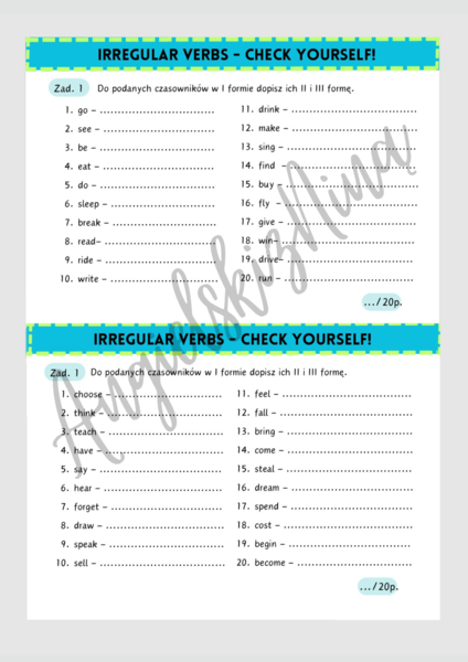 IRREGULAR VERBS - Check yourself! - czasowniki nieregularne - 2 i 3 forma - Past Simple i Past Participle - egzamin ósmoklasisty - matura - .pdf