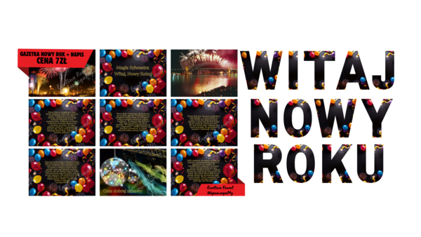 Gazetka NOWY ROK, Sylwester, dekoracja na tablicę
