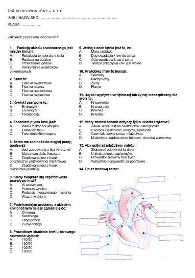 Układ krwionośny - test