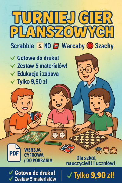 Turniej gier planszowych (scrabble, Uno, warcaby, szachy).