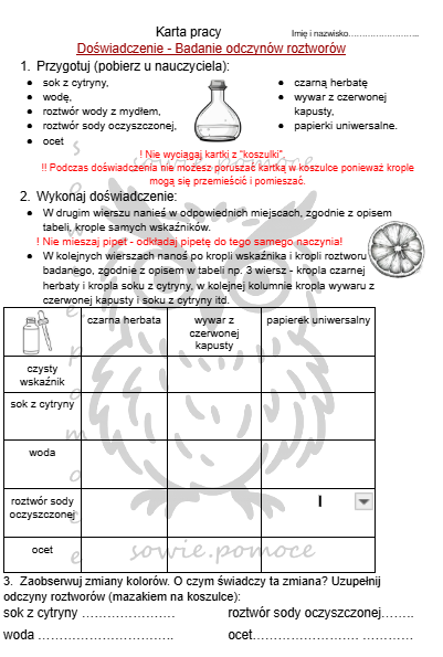 Badanie odczynu roztworów - kartay pracy