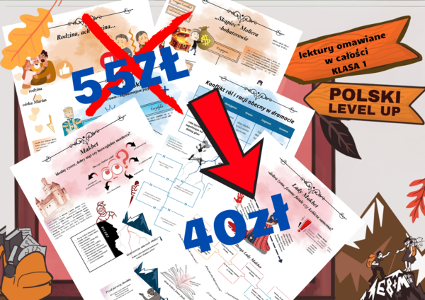 lektury w całości_klasa 1_Antygona, Makbet, Skąpiec+ GRATIS FUNKCJE JĘZYKA I STYLE_Polski Level Up