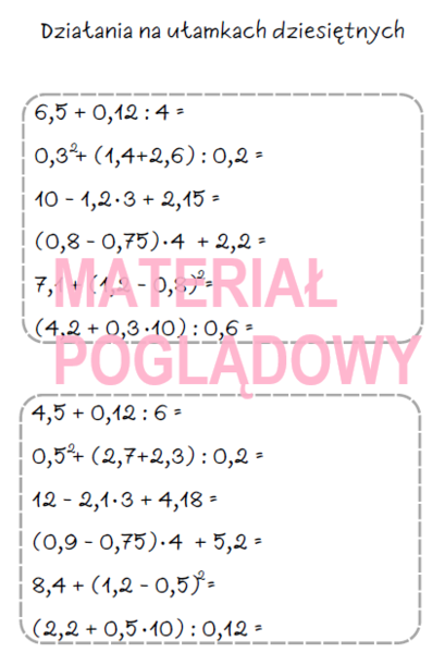 Szybkie karteczki - dodawanie, odejmowanie, mnożenie, dzielenie ułamków, działania na ułamkach (karta pracy, kartkówka kl 4, 5, 6, 7, 8)