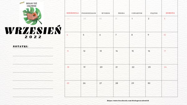 Kalendarz - WRZESIEŃ 2022