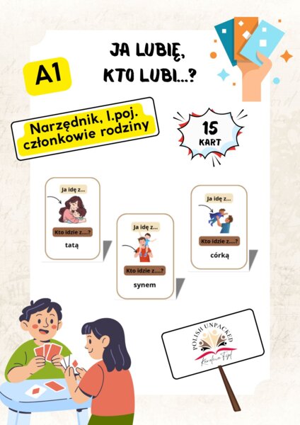 15 kart "ja idę z, kto idzie z?", członkowie rodziny, narzędnik A1, jpjo