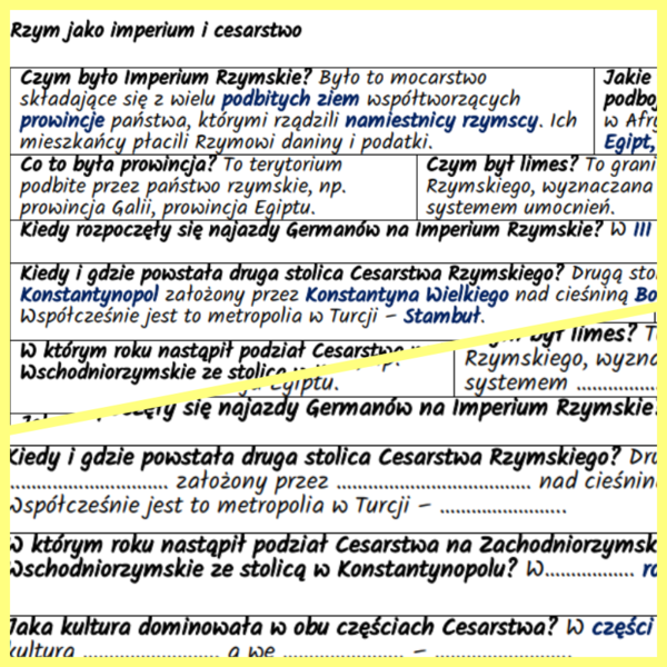 Rzym jako imperium i cesarstwo – notatki i karta pracy + bonus