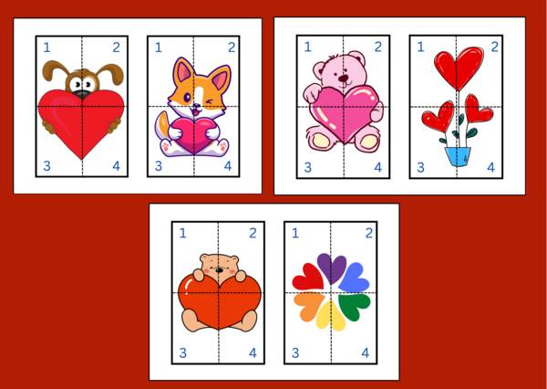 WALENTYNKI – puzzle – układanka- układanki – biblioteka – świetlica – przedszkole – 12 wersji