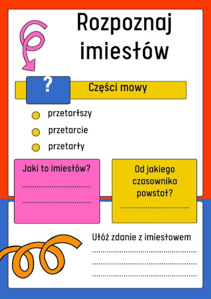 Rozpoznaj imiesłów- karty graficzne na niejedną lekcję języka polskiego