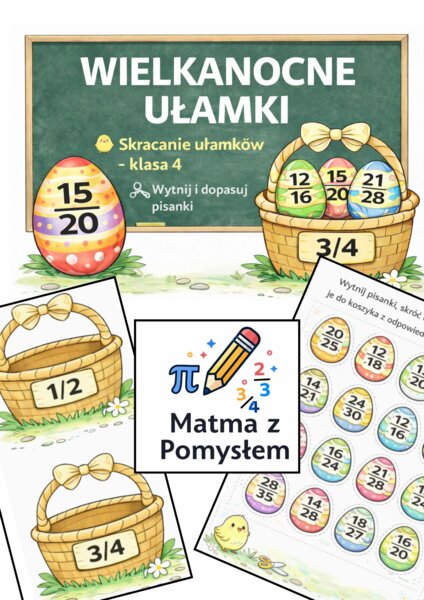 Wielkanocne pisanki 🐣 – skracanie ułamków- wycinanka matematyczna | wytnij i dopasuj | matematyka klasa 4, 5, 6
