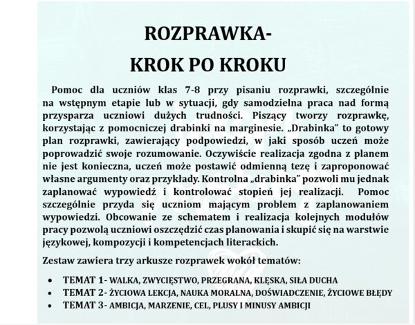 ROZPRAWKA KROK PO KROKU, ROZPRAWKA Z DRABINKĄ KONTROLNĄ