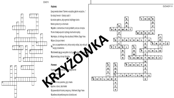 Dziady część II Adam Mickiewicz - krzyżówka i trimino