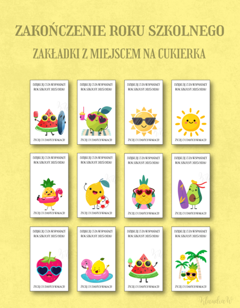 Zakończenie roku szkolnego/ wakacje - zakładki z miejscem na cukierka
