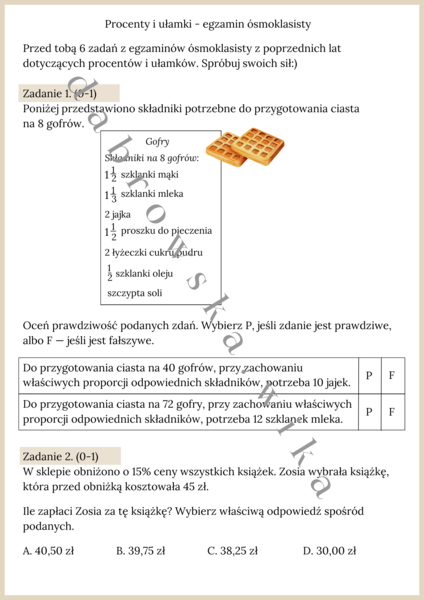Procenty i ułamki - egzamin ósmoklasisty
