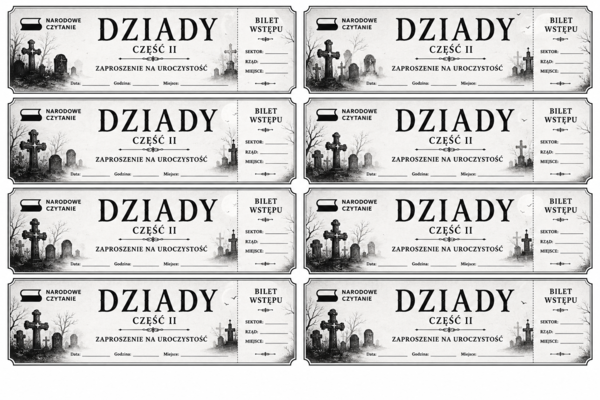Materiały na narodowe czytanie  2026 Dziadów cz II Adama Mickiewicza czarno- białe