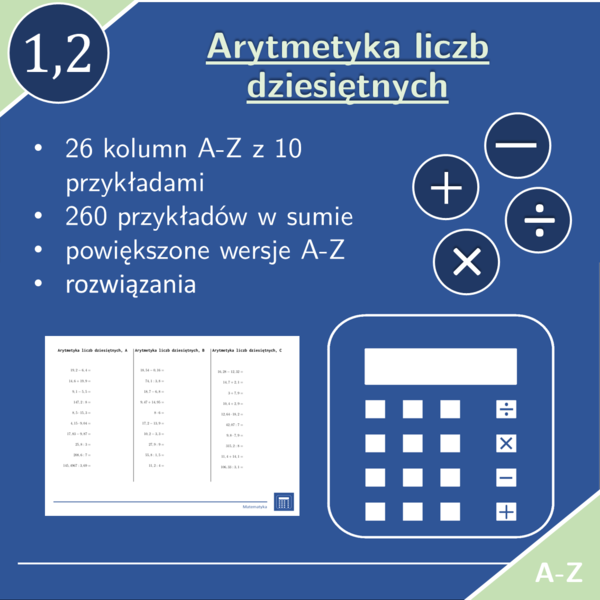 Arytmetyka liczb dziesiętnych | matematyka | 26 kolumn