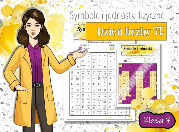 Klasa 7. Fizyka. Symbole i jednostki wielkości fizycznych. Kolorowanka fizyczna. Nonogram. Karta pracy. Zadanie. Dzień liczby PI.