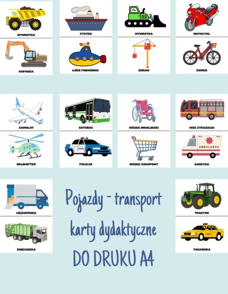 TRANSPORT- POJAZDY karty dydaktyczne