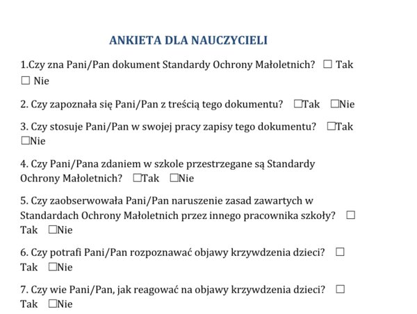 EWALUACJA OBOWIĄZUJĄCYCH W SZKOLE STANDARDÓW OCHRONY MAŁOLETNICH