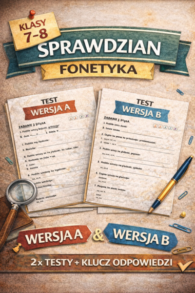 Fonetyka – sprawdzian kl. 7–8 | wersja A i B + klucz odpowiedzi | test E8