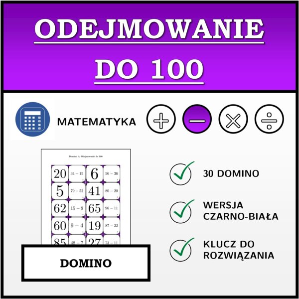 Domino - Odejmowanie do 100 | matematyka