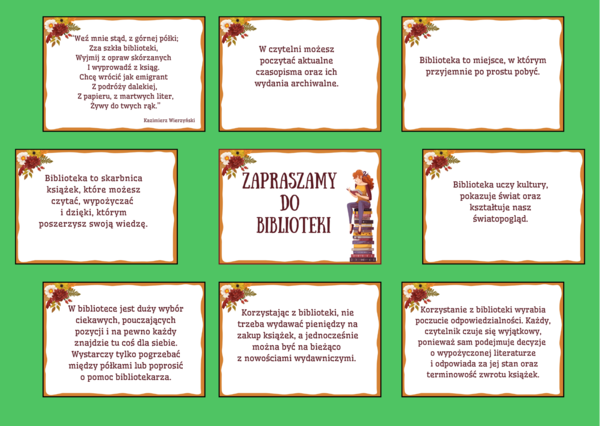 ZAPRASZAMY DO BIBLIOTEKI - biblioteka - gazetka – zalety biblioteki - cytaty – wersja 3