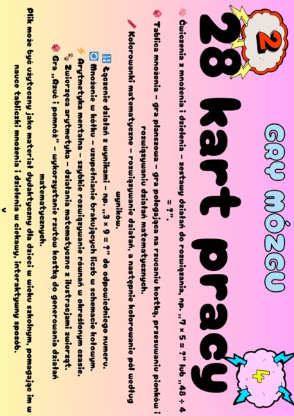 Gry mózgu.Mnożenie i dzielenie.28 kart pracy