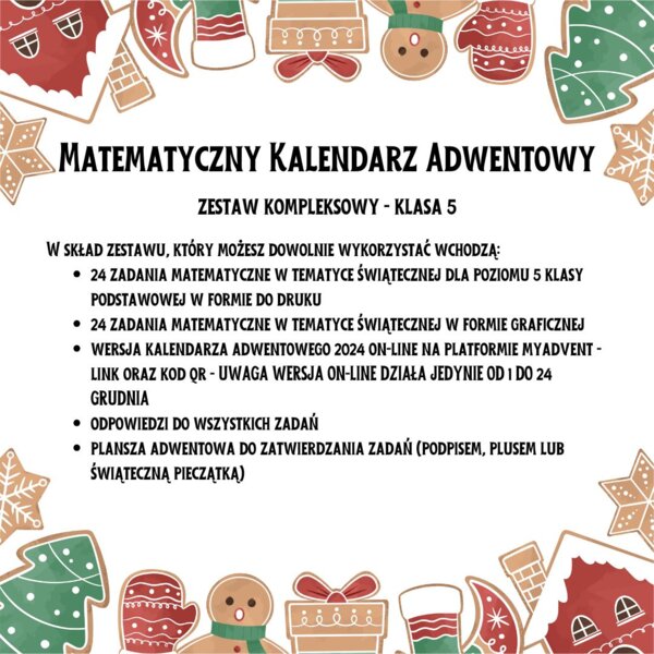 Matematyczny Kalendarz Adwentowy - klasa 5