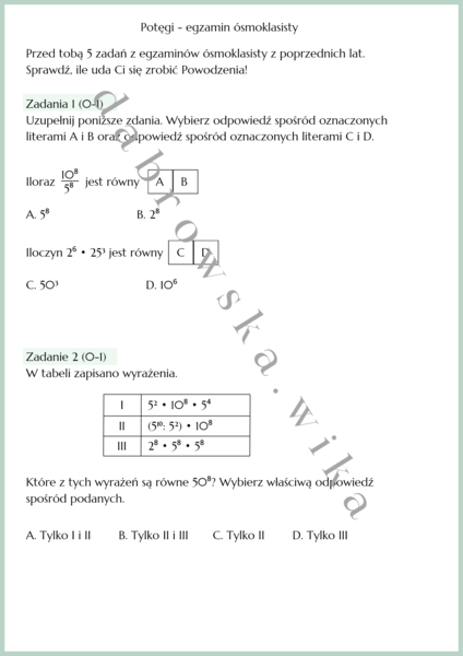 Potęgi - egzamin ósmoklasisty