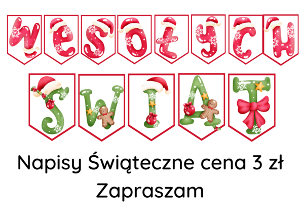 Napis "Wesołych Świąt" - czerwono-zielony PROMOCJA - 3zł