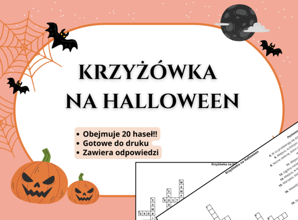 🎃 Krzyżówka „Halloween” – klasy 4–8, świetlica, język polski, godzina wychowawcza